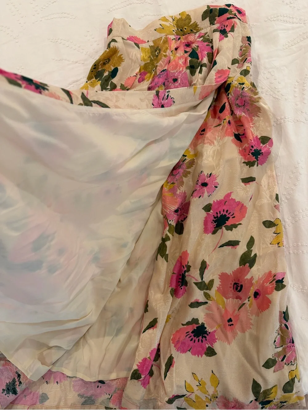 Sezane Floral A-Line Midi Skirt in Pink, Green & Cream